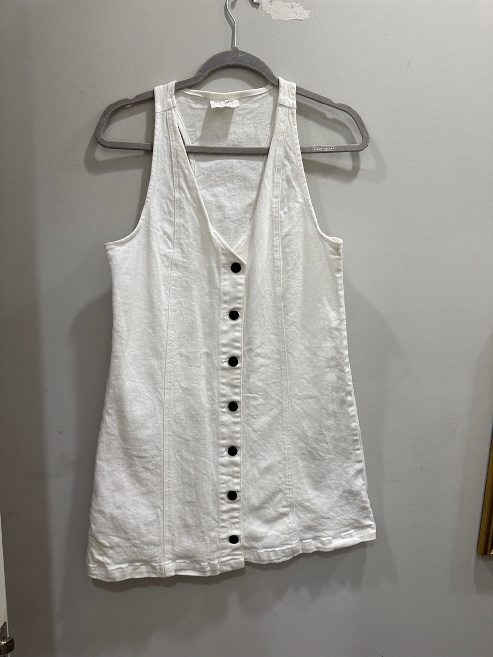 White Button-Front Mini Dress with V-Neck